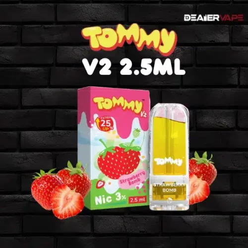 หัวพอต tommy v2 2.5ml กลิ่นสตอเบอรี่ มีความเปรี้ยวนิดๆ สูบเพลินสบายปอด